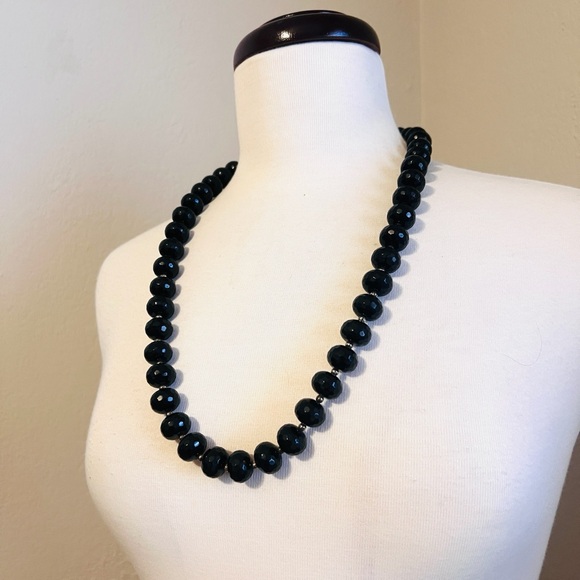 Barse Sterling Silver Jet Black Round Facet Crystals W 925 Accent Beads 25" - Picture 2 of 4
